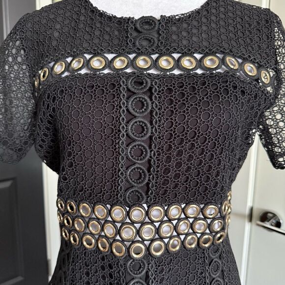 Maje Rome Black Lace Overlay A-line Midi Dress Size L - Picture 2 of 9